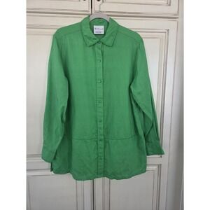 Westbound Linen Button Up Top Embroidered Details Women's Large Crisp‎ Classic